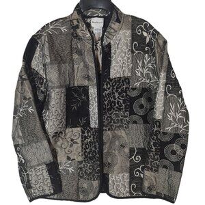 BonWorth Women's Jacket Size Medium Black Woven Tapestry Blazer Unlined